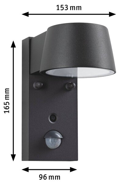 Paulmann Capea LED-érzékelős kültéri falilámpa, antracit alumínium, Fekete, Alumínium, Modern