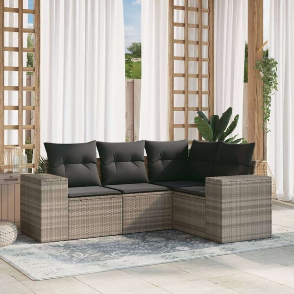 VidaXL Polyrattan Kerti Ülőgarnitúra - 4 részes, Világosszürke
