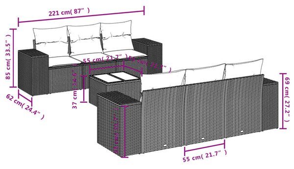 VidaXL Polyrattan Kerti Ülőgarnitúra - 7 részes, Világosszürke