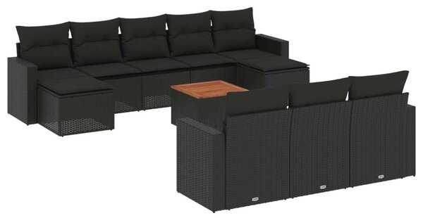 VidaXL Polyrattan Kerti Ülőgarnitúra - 11 részes - Fekete