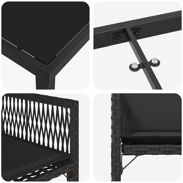 VidaXL Kert étkező szett 9 pcs Fekete polirattan