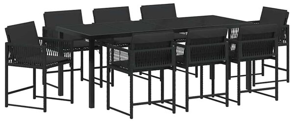 VidaXL Kert étkező szett 9 pcs Fekete polirattan