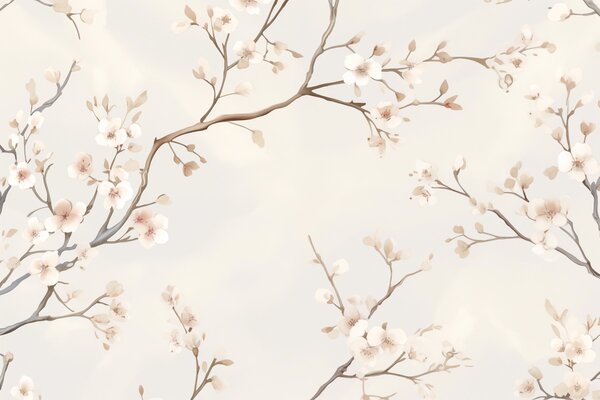 Fotótapéta Virágzó sakura finom ágai lágy rózsaszín szirmokkal világos háttéren, Fotótapéta virágok és növények, w03081 : Uwalls.hu