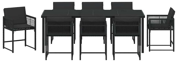 VidaXL Kert étkező szett 9 pcs Fekete polirattan