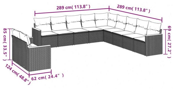 VidaXL Polyrattan Kerti Ülőgarnitúra - 11 részes - Bézs
