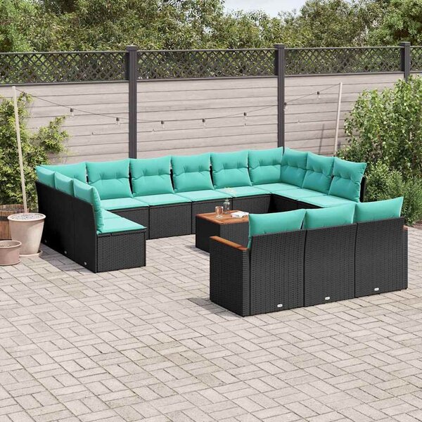 VidaXL 14 db fekete polyrattan kerti kanapégarnitúra párnákkal