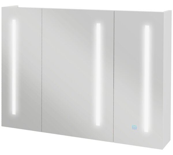 Kleankin Dulap de Baie cu Oglinda cu LED, Alb Lucios