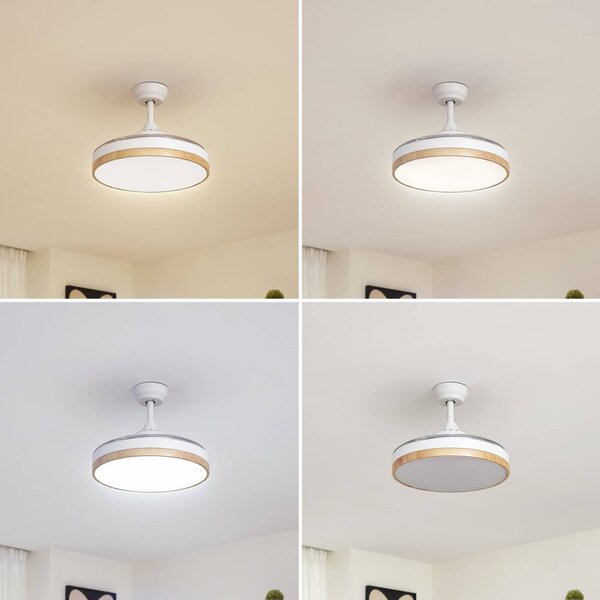 Lindby Oras LED mennyezeti ventilátor, fehér, egyenáramú, csendes, Ø 107 cm, Fehér / opál, Nappali / Étkező, fém, Modern