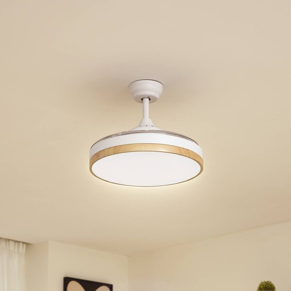 Lindby Oras LED mennyezeti ventilátor, fehér, egyenáramú, csendes, Ø 107 cm, Fehér / opál, Nappali / Étkező, fém, Modern