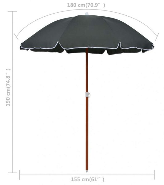 Napernyő - Antracitszürke - Acél - 180 cm