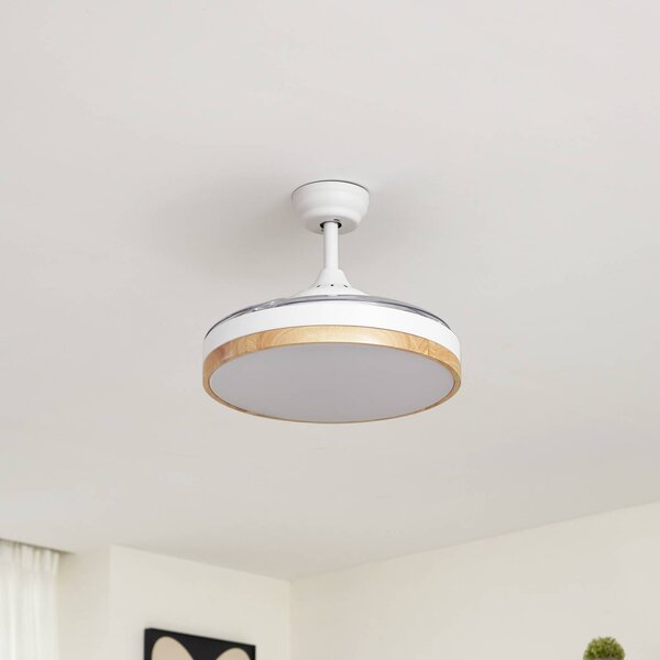 Lindby Oras LED mennyezeti ventilátor, fehér, egyenáramú, csendes, Ø 107 cm, Fehér / opál, Nappali / Étkező, fém, Modern