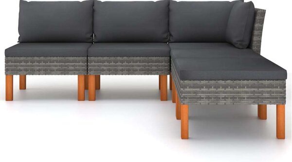 5 Részes Polyrattan Kerti Ülőgarnitúra - Szürke