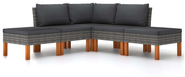 5 Részes Polyrattan Kerti Ülőgarnitúra - Szürke