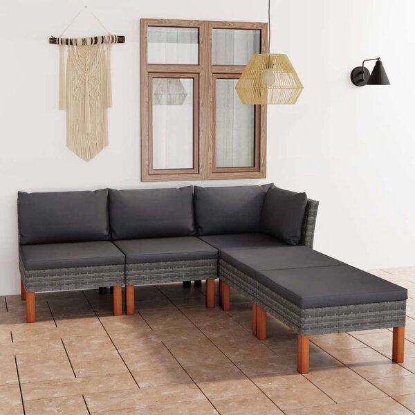 5 Részes Polyrattan Kerti Ülőgarnitúra - Szürke