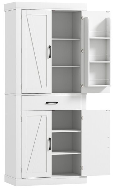 HOMCOM Dulap de Bucătărie Rustic cu 2 Dulapuri, 6 Rafturi și Sertar, din Lemn, 76x39.5x183.5 cm, Alb