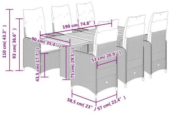 VidaXL Polyrattan Kerti Bútor - 7 részes szett