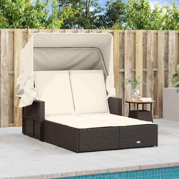 VidaXL Dupla Napozóágy - Polyrattan - Barna - 201x110cm