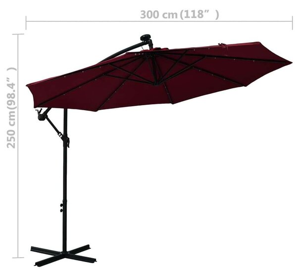 Konzolos Napernyő - Bordó - 300cm LED Világítással