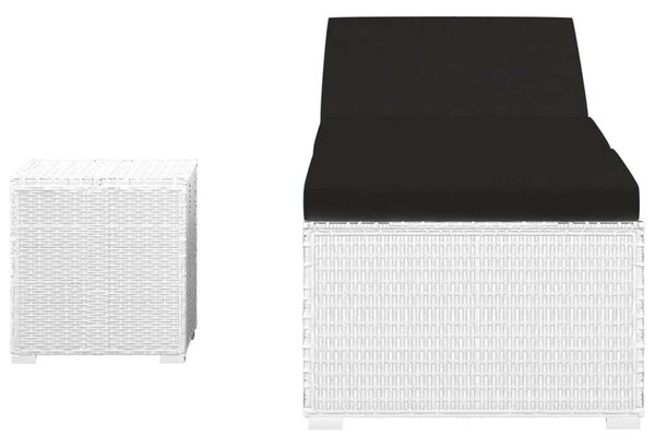 VidaXL Napozóágy Szett - Fehér Polyrattan - 195cm