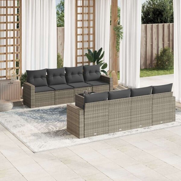 VidaXL Polyrattan Kerti Ülőgarnitúra - 9 részes - Szürke