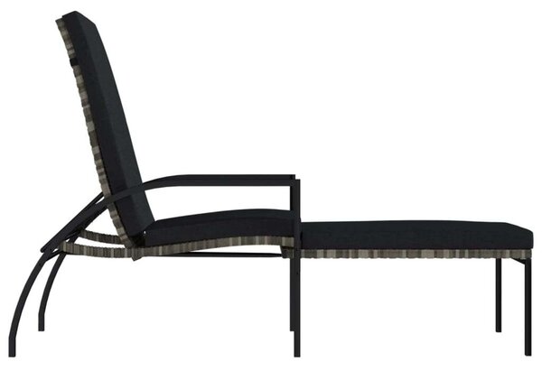Polyrattan Napozóágy Lábtartóval - Szürke - 195x60x60 cm