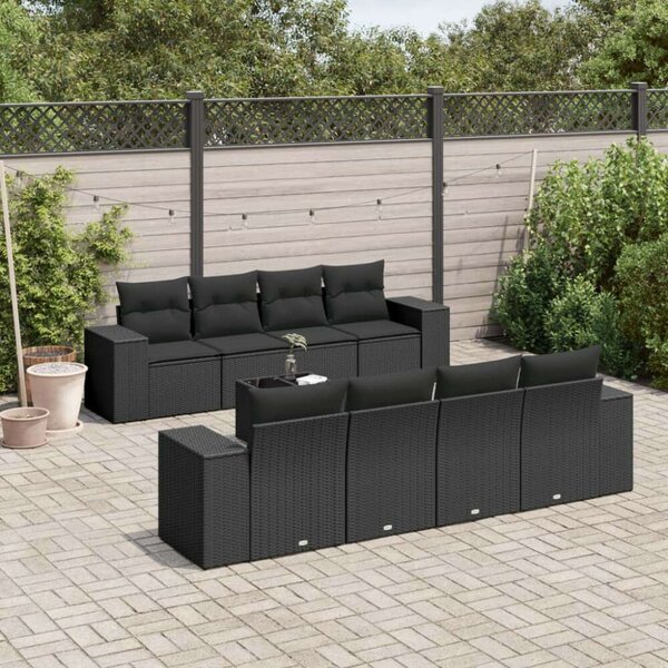 VidaXL 9 részes fekete polyrattan kerti ülőgarnitúra párnákkal