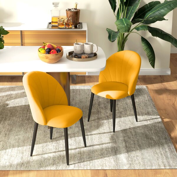 HOMCOM Set 2 Scaune de Luat Masa cu Design Nordic din Metal și Material cu Aspect de Catifea, Galben și Negru, 52x54x79 cm