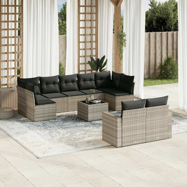 VidaXL Polyrattan Kerti Ülőgarnitúra - 10 részes - Világosszürke
