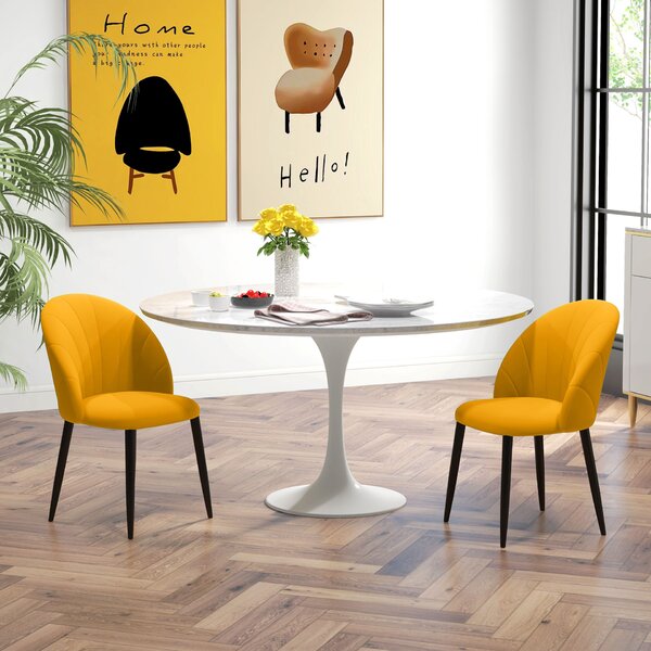 HOMCOM Set 2 Scaune de Luat Masa cu Design Nordic din Metal și Material cu Aspect de Catifea, Galben și Negru, 52x54x79 cm
