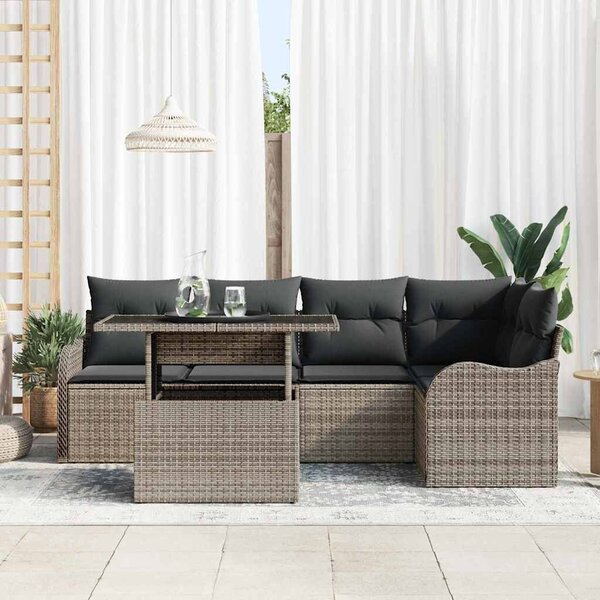 VidaXL Kerti Kanapé Szett párnával párnával 6 pcs Szürke Poly Rattan