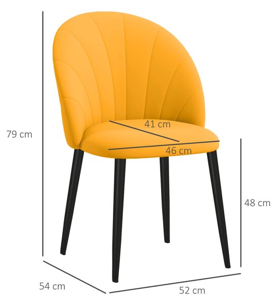 HOMCOM Set 2 Scaune de Luat Masa cu Design Nordic din Metal și Material cu Aspect de Catifea, Galben și Negru, 52x54x79 cm