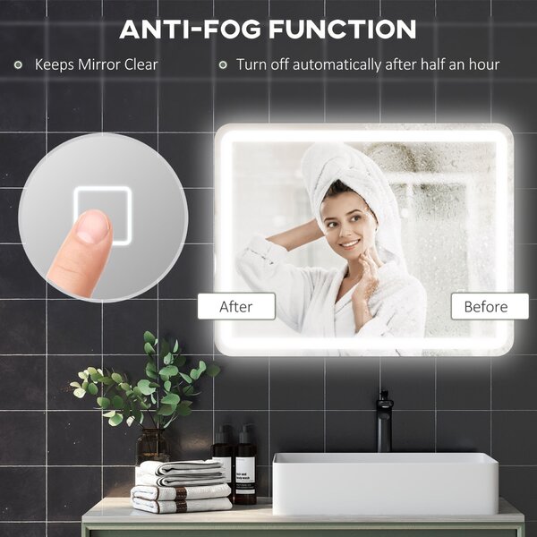 HOMCOM Oglindă de Baie LED Touch cu Lumină Dimmabilă, la 3 Temperaturi și Antiaburire, 70x90 cm