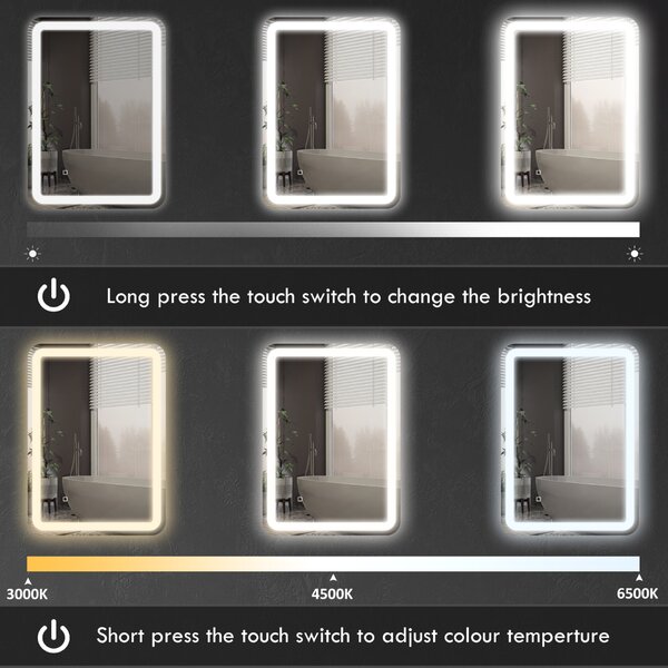 HOMCOM Oglindă de Baie LED Touch cu Lumină Dimmabilă, la 3 Temperaturi și Antiaburire, 70x90 cm