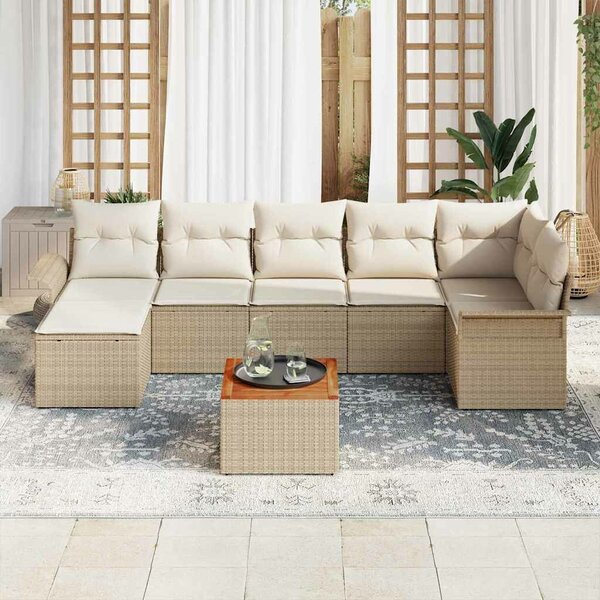 VidaXL Kerti Kanapé Szett tárolóval 8 pcs Beige és krém polirattan