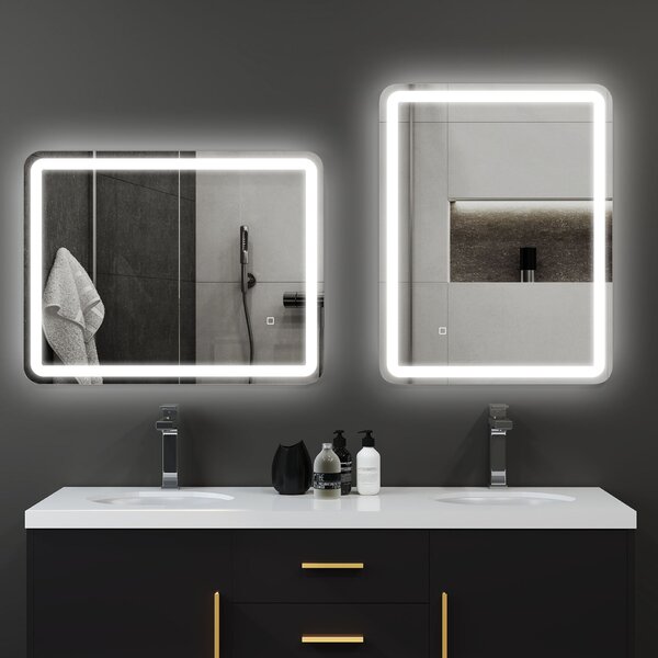 HOMCOM Oglindă de Baie LED Touch cu Lumină Dimmabilă, la 3 Temperaturi și Antiaburire, 70x90 cm