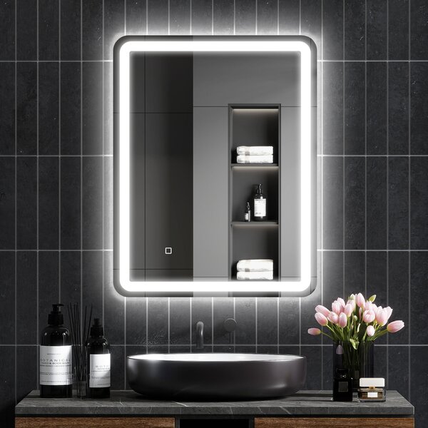 HOMCOM Oglindă de Baie LED Touch cu Lumină Dimmabilă, la 3 Temperaturi și Antiaburire, 70x90 cm