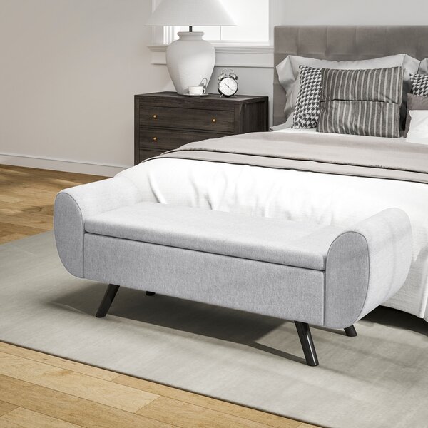 HOMCOM Tárolópad Kartámasszal Szövet és Gumifa 132x42x50 cm Szürke