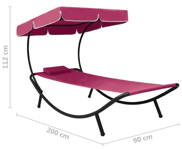 VidaXL Kerti Napozóágy - Rózsaszín - Napellenzővel - 200cm