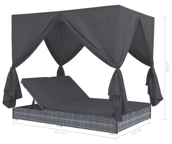 VidaXL Polyrattan Napozóágy - 2 személyes - Szürke