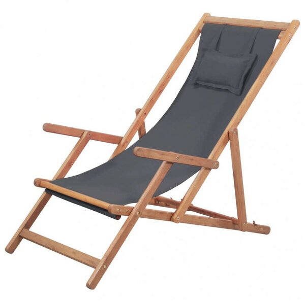 VidaXL szürke összecsukható szövetkárpitos, favázas strandszék