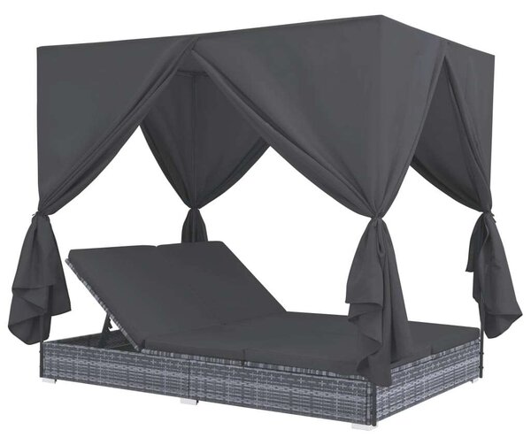 VidaXL Polyrattan Napozóágy - 2 személyes - Szürke