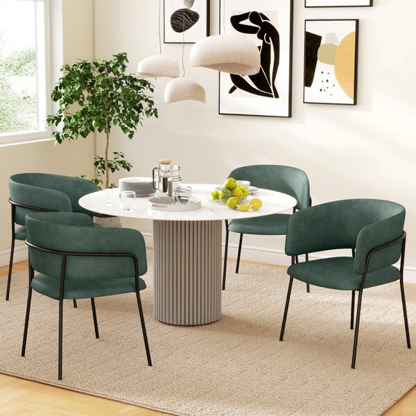 HOMCOM Set 2 Scaune pentru Bucătărie Tapițate, din Țesătură cu Aspect Catifea și Oțel, 57x53x73 cm, Verde