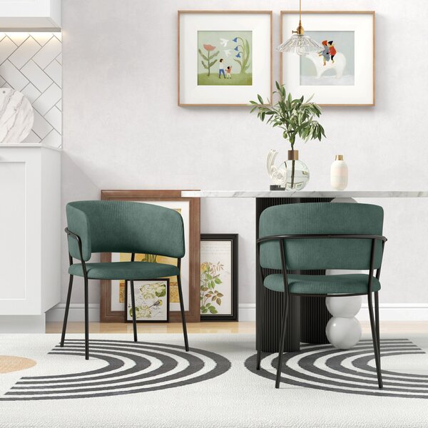 HOMCOM Set 2 Scaune pentru Bucătărie Tapițate, din Țesătură cu Aspect Catifea și Oțel, 57x53x73 cm, Verde