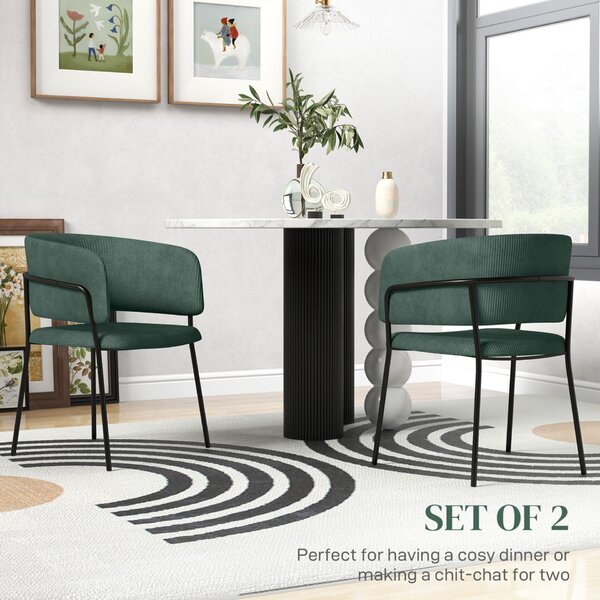 HOMCOM Set 2 Scaune pentru Bucătărie Tapițate, din Țesătură cu Aspect Catifea și Oțel, 57x53x73 cm, Verde