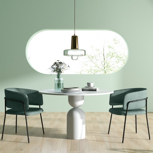 HOMCOM Set 2 Scaune pentru Bucătărie Tapițate, din Țesătură cu Aspect Catifea și Oțel, 57x53x73 cm, Verde