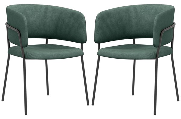 HOMCOM Set 2 Scaune pentru Bucătărie Tapițate, din Țesătură cu Aspect Catifea și Oțel, 57x53x73 cm, Verde