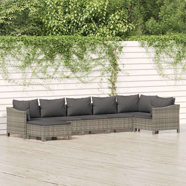 VidaXL 7 részes szürke polyrattan kerti ülőgarnitúra párnákkal