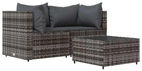 VidaXL Polyrattan Kerti Ülőgarnitúra - 3 részes - Szürke