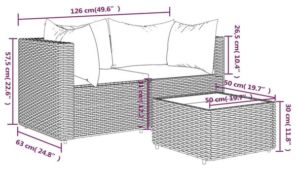 VidaXL Polyrattan Kerti Ülőgarnitúra - 3 részes - Szürke