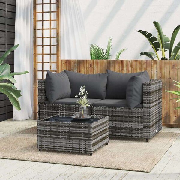 VidaXL Polyrattan Kerti Ülőgarnitúra - 3 részes - Szürke